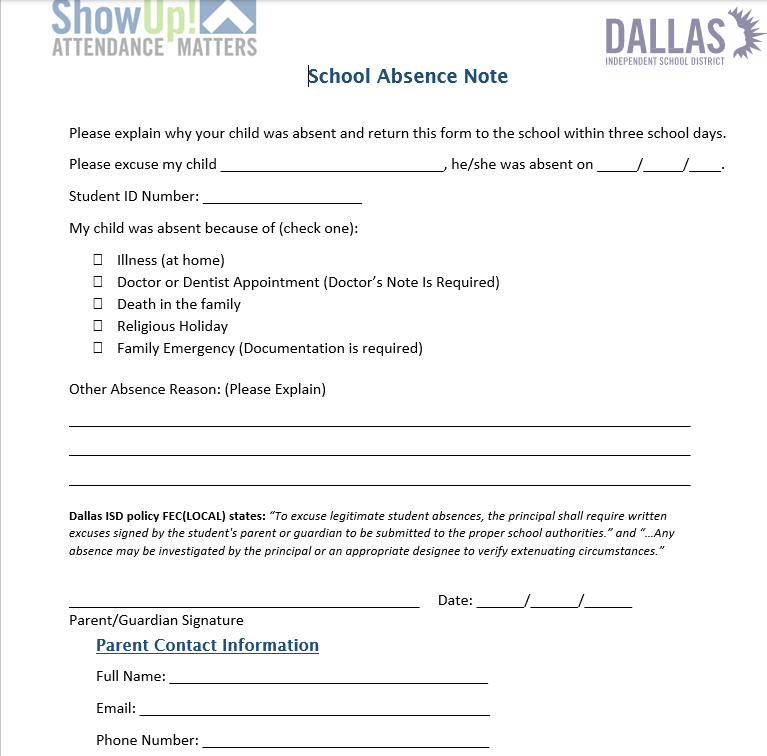Excuse Note Template